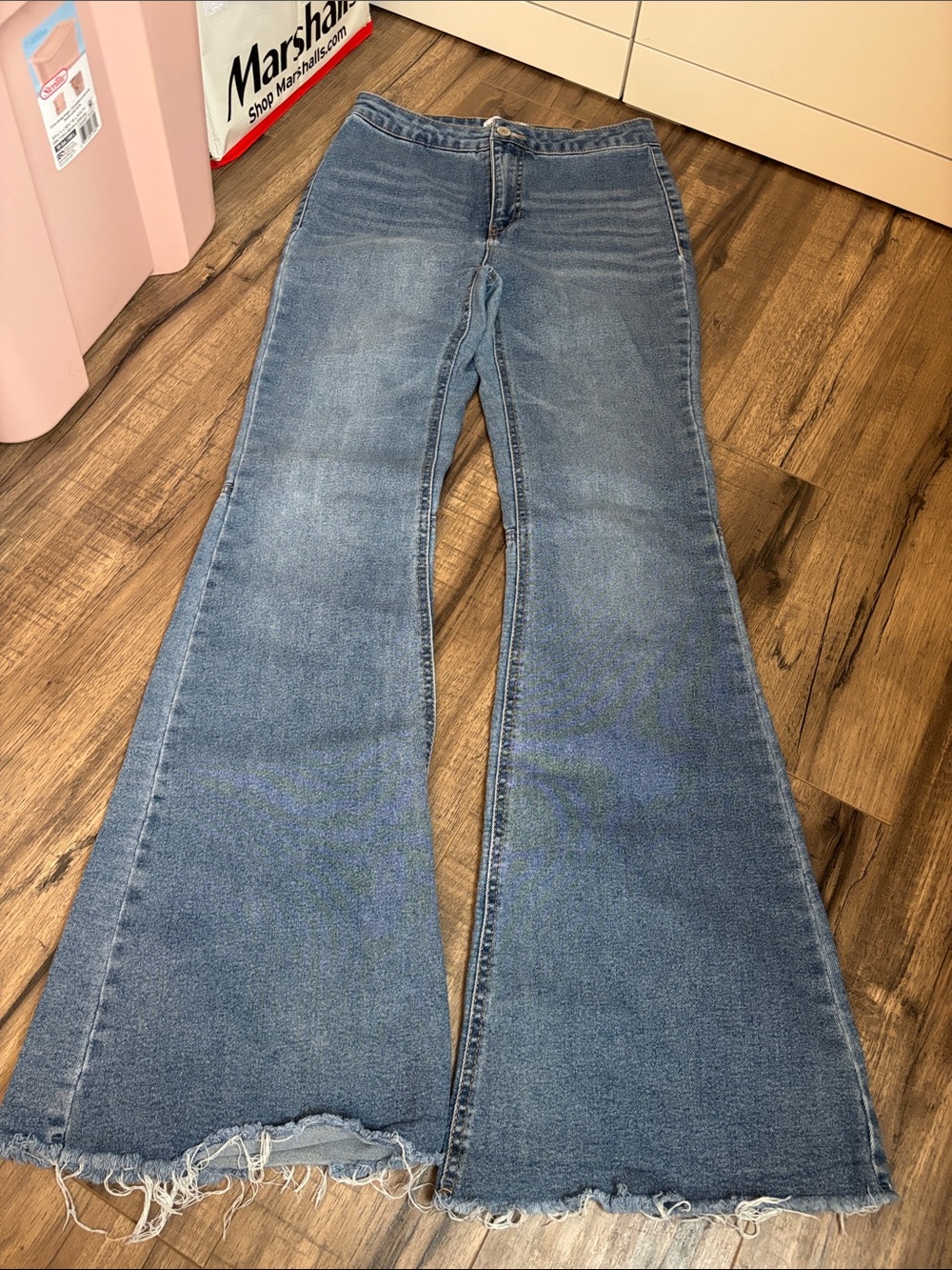 Vanilla Star Medium Blue Flare Jeans with Raw Hem